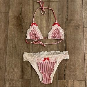Beach Bunny red and white bikini 
RED BOWS ARE NO LONGER ON THE BIKINI